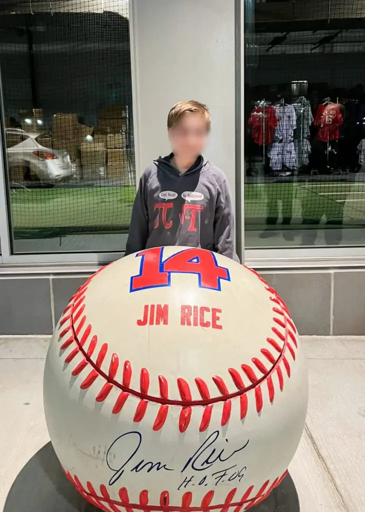 Jim Rice signed baseball statue at Polar Park