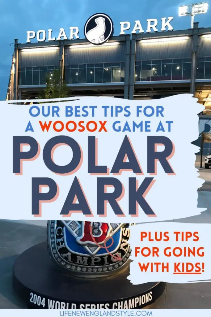 Polar Park entrance at night Pinterest pin image